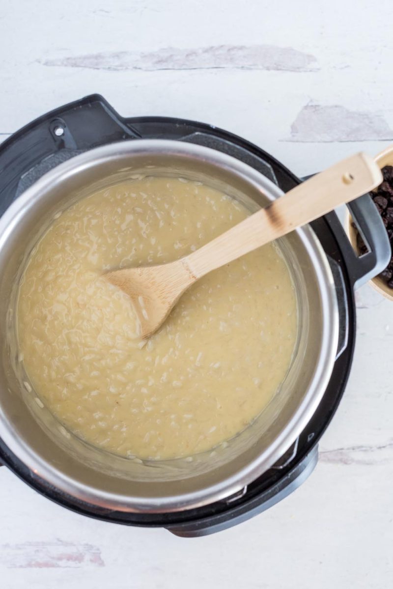 Cooking rice pudding in an Instant Pot made with almond milk.