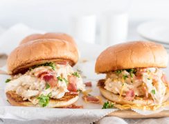 Chicken ranch sandwiches with bacon, made in an Instant Pot, ready to serve.