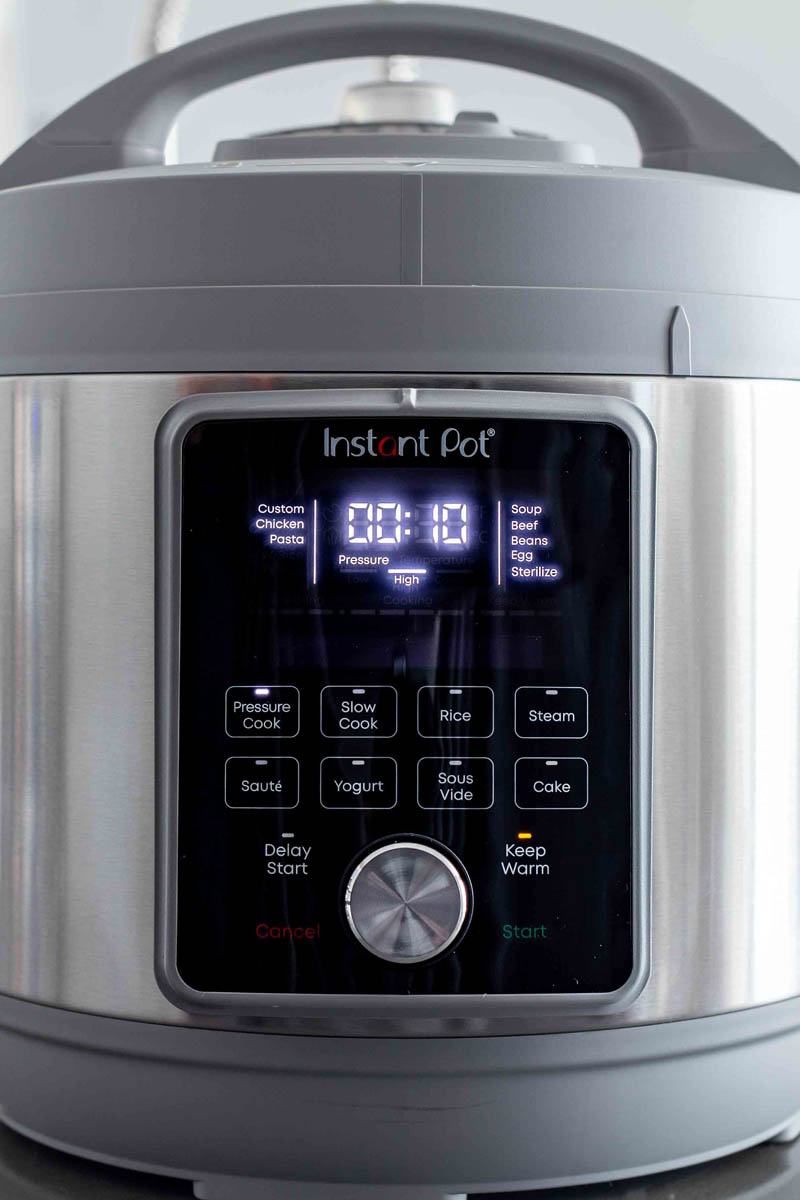 A close up of the Instant Pot Duo Plus Whisper Quiet.