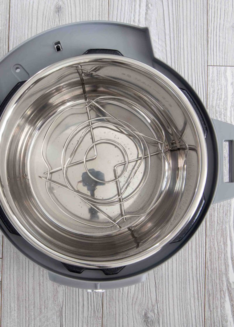 Overhead picture of the Instant Pot Duo Plus Whisper Quiet with a trivet in the bottom.