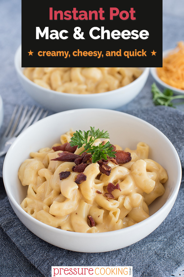 This Instant Pot Mac and Cheese is SUPER easy and made using just pantry staples, spices, and shredded cheese. (If you have bacon on-hand, it's an amazing addition.) You would never guess that the sauce uses canned ingredients! via @PressureCook2da