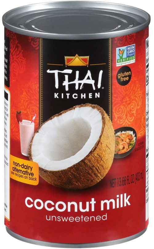 a tight shot of a can of Thai Kitchen Coconut Milk, our preferred brand